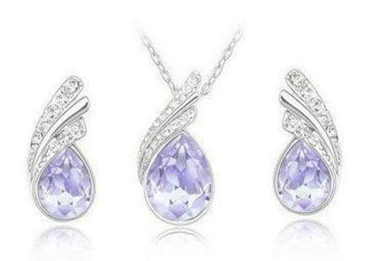 Sparkling Angel Teardrop Chain Necklaces & Earring Sets